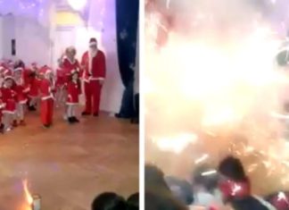 На утреннике в актовом зале детсада взорвался фейерверк — видео