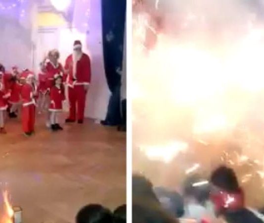 На утреннике в актовом зале детсада взорвался фейерверк — видео